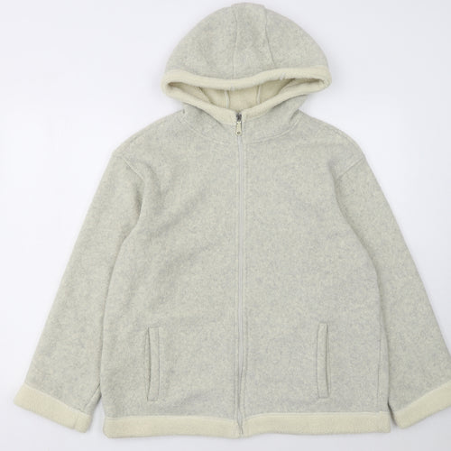 Marks and Spencer Women Beige Full Zip Hooded Fleece Jacket UK 14