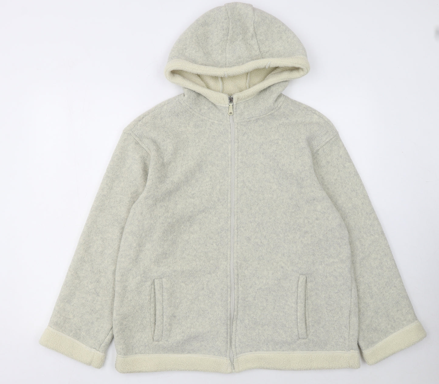 Marks and Spencer Women Beige Full Zip Hooded Fleece Jacket UK 14