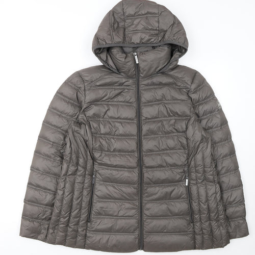 Michael Kors Womens Grey XL Hooded Puffer Jacket Lightweight Down Coat