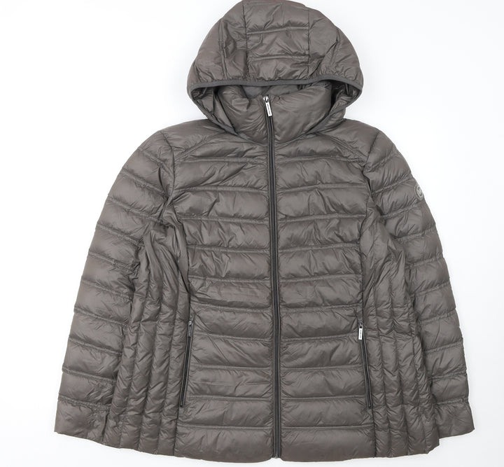Michael Kors Womens Grey XL Hooded Puffer Jacket Lightweight Down Coat