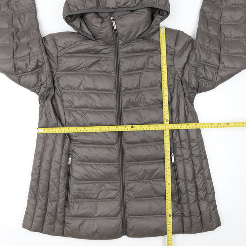 Michael Kors Womens Grey XL Hooded Puffer Jacket Lightweight Down Coat