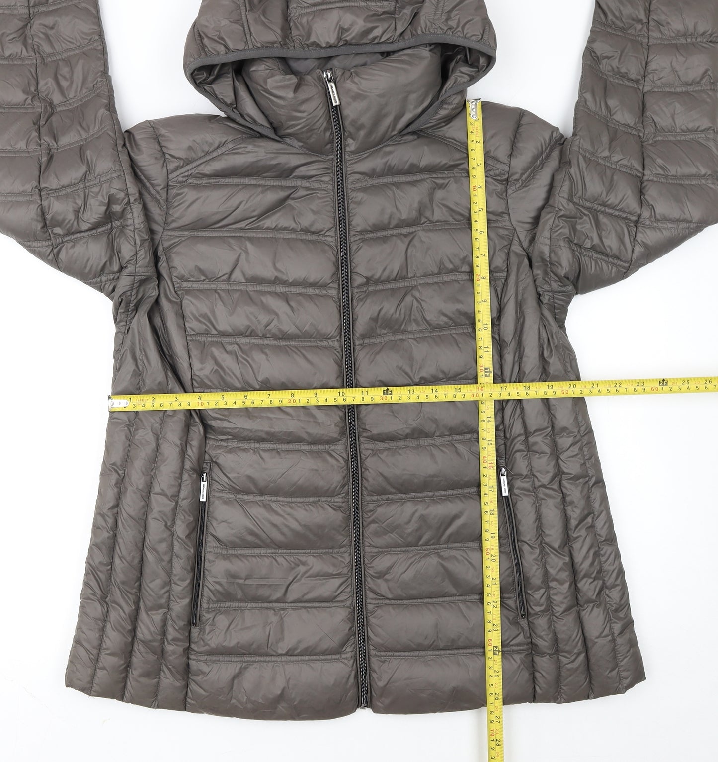 Michael Kors Womens Grey XL Hooded Puffer Jacket Lightweight Down Coat