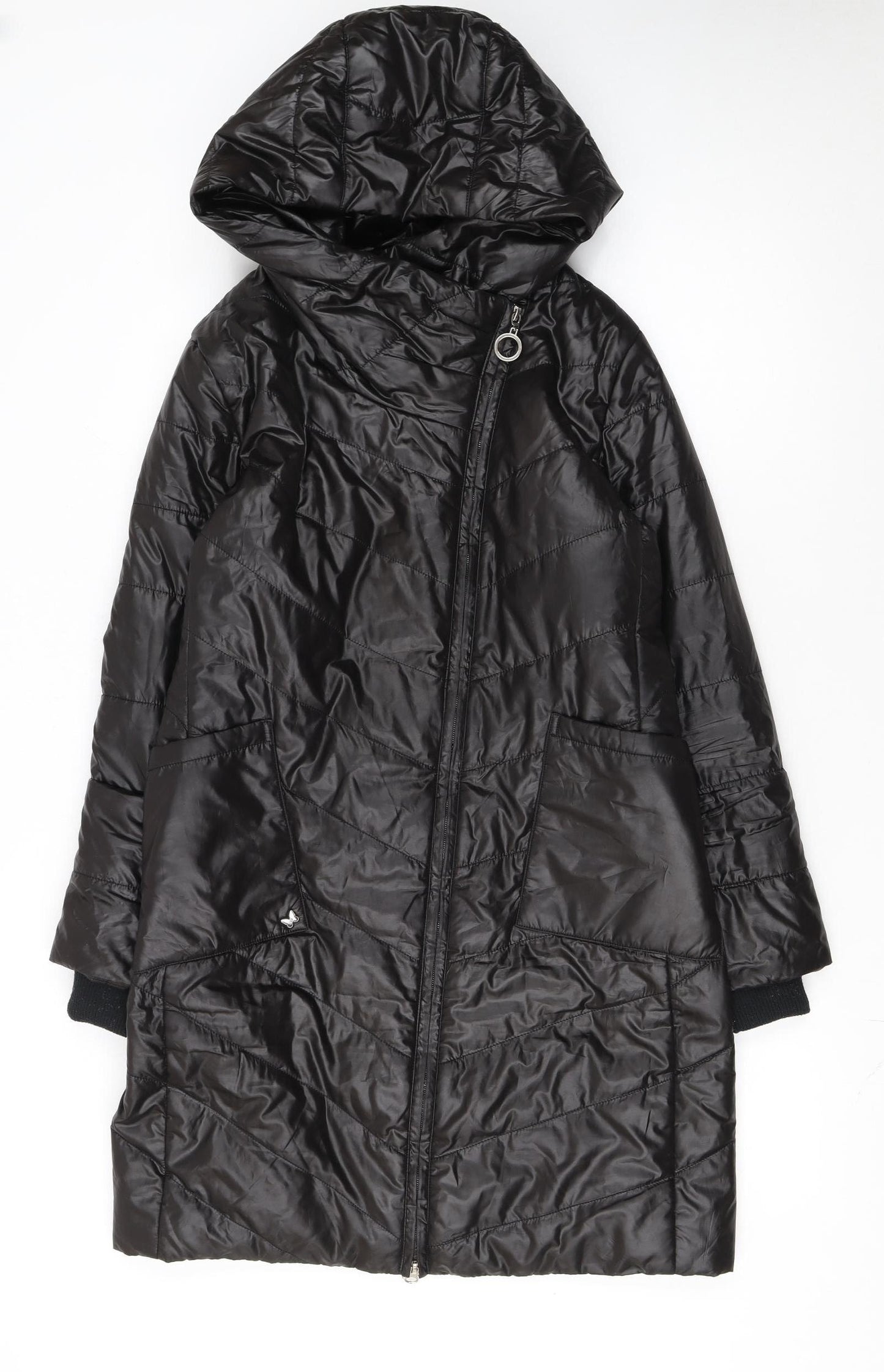 Holdluck Women Black Long Hooded Puffer Coat Size 18 Polyester