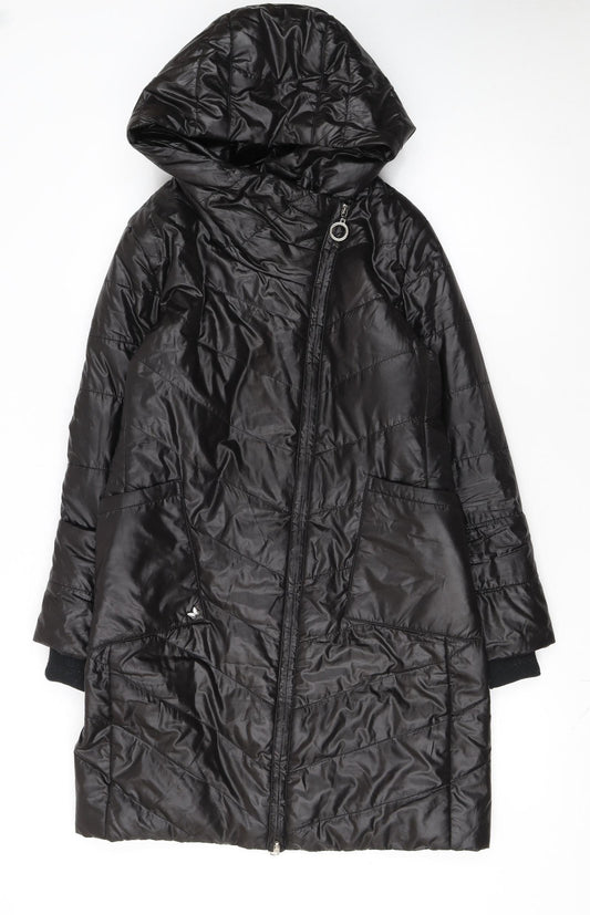 Holdluck Women Black Long Hooded Puffer Coat Size 18 Polyester