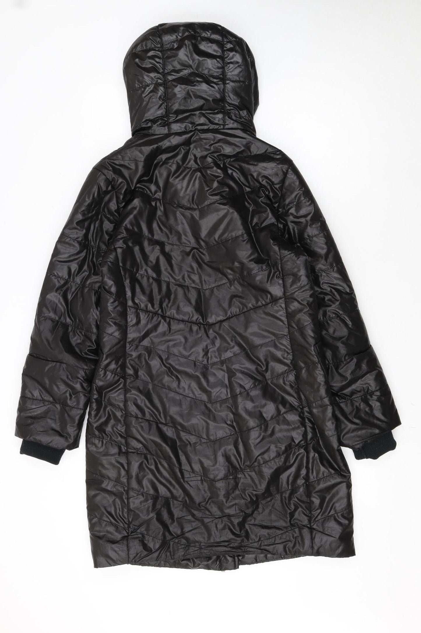 Holdluck Women Black Long Hooded Puffer Coat Size 18 Polyester