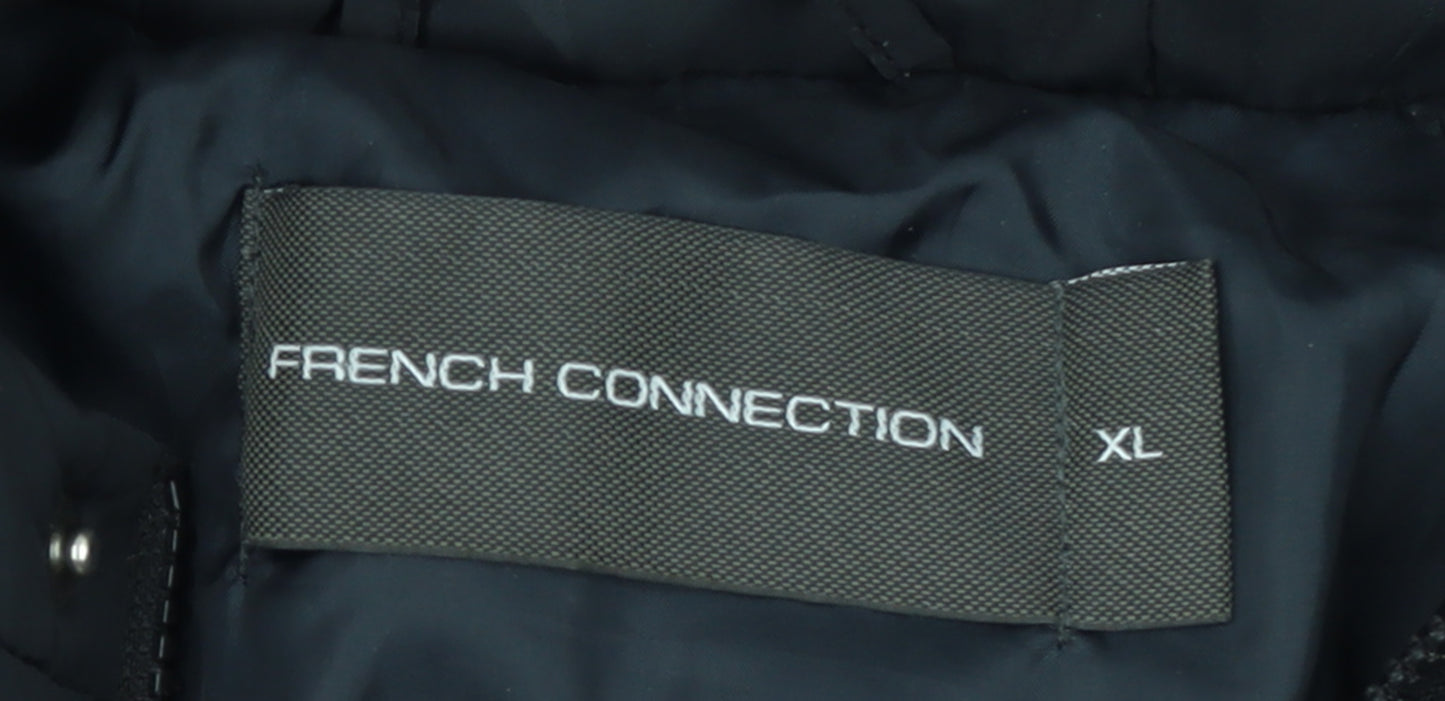French Connection Men's Black XL Puffer Hooded Winter Jacket