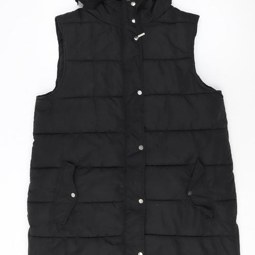 M&Co Women's Black Puffer Hooded Long Waistcoat Size 14