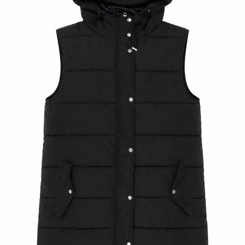 M&Co Women's Black Puffer Hooded Long Waistcoat Size 14