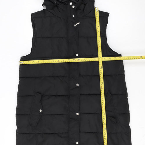 M&Co Women's Black Puffer Hooded Long Waistcoat Size 14