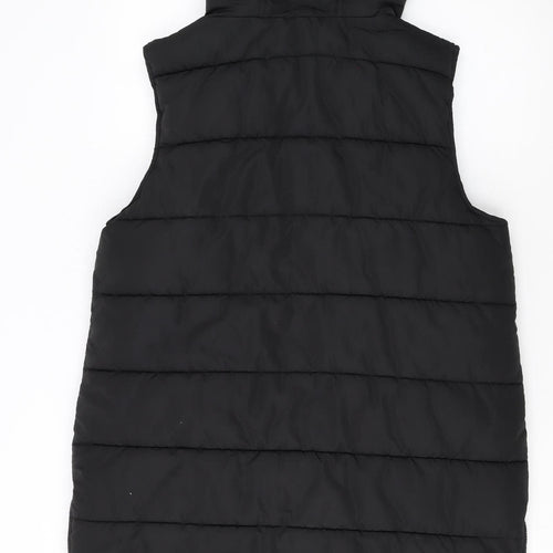 M&Co Women's Black Puffer Hooded Long Waistcoat Size 14