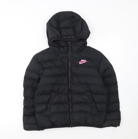Nike Girls Black Hooded Puffer Jacket 8-9 Years Winter Coat