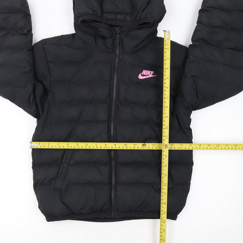 Nike Girls Black Hooded Puffer Jacket 8-9 Years Winter Coat