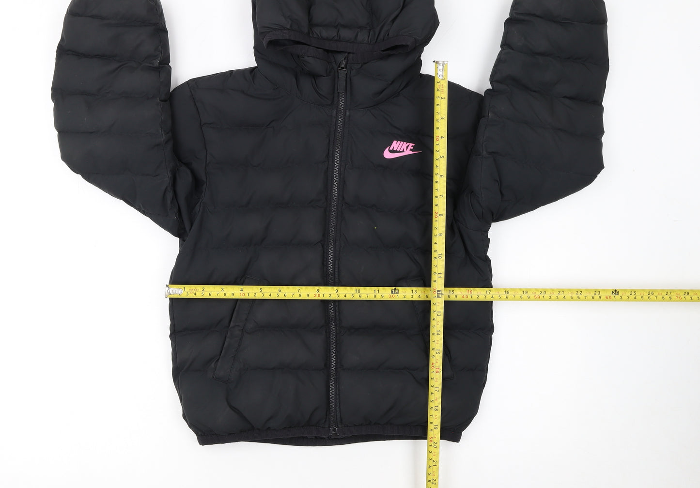 Nike Girls Black Hooded Puffer Jacket 8-9 Years Winter Coat