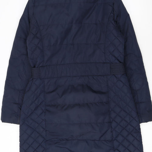 Marks and Spencer Women's Blue Quilted Belted Mid-Length Puffer Coat Size M