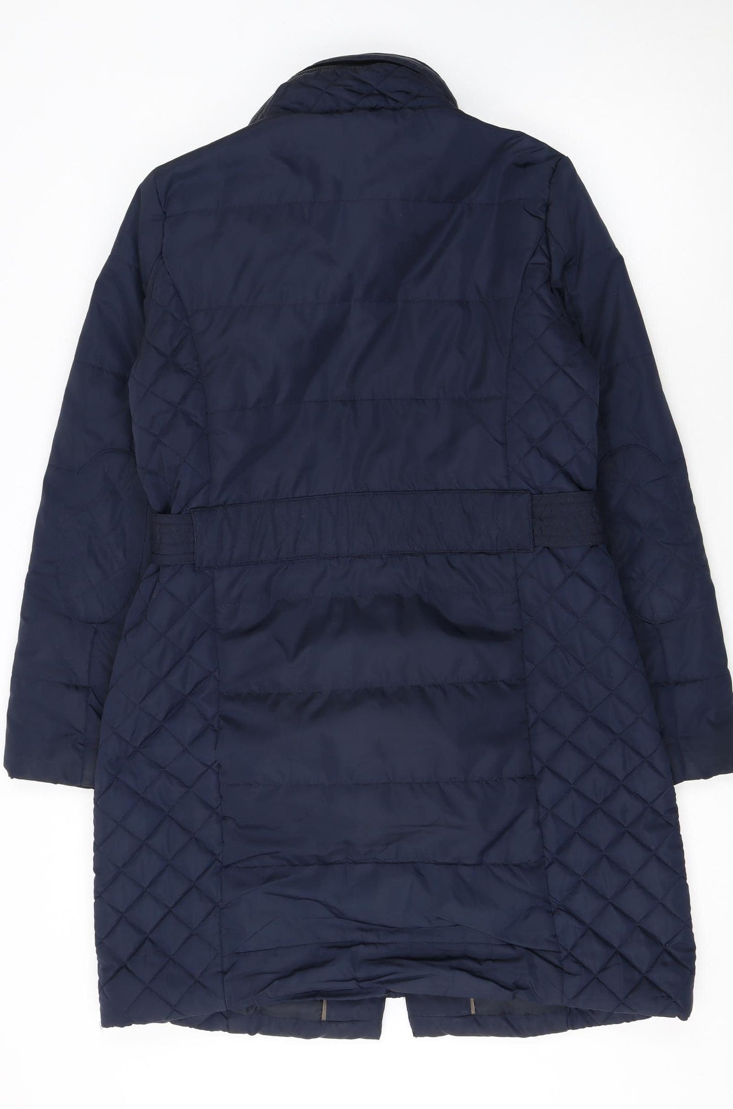 Marks and Spencer Women's Blue Quilted Belted Mid-Length Puffer Coat Size M