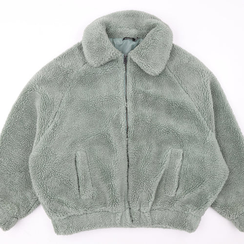 Boohoo Women’s Green Fleece Bomber Jacket Size 10
