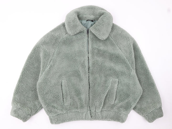 Boohoo Women’s Green Fleece Bomber Jacket Size 10
