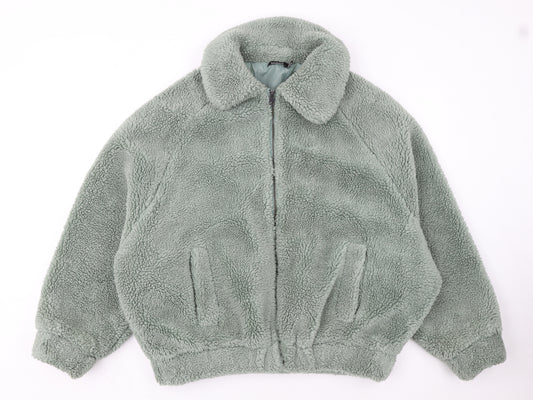 Boohoo Women’s Green Fleece Bomber Jacket Size 10