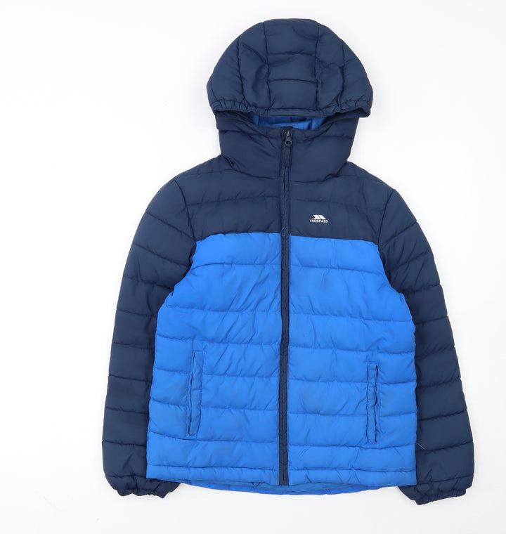 Trespass Boys Blue Hooded Puffer Jacket 9-10 Years Water Resistant