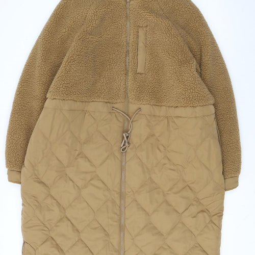 Marks and Spencer Women Brown Long Quilted Fleece Coat Size 14