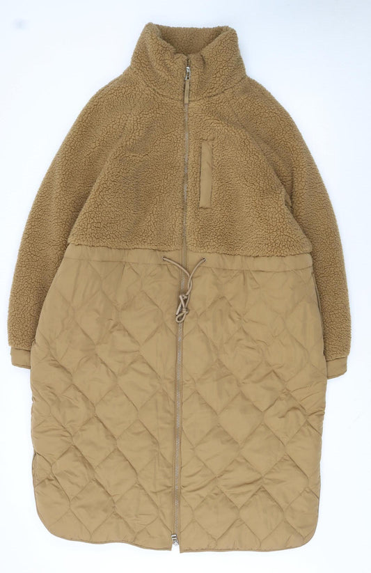 Marks and Spencer Women Brown Long Quilted Fleece Coat Size 14