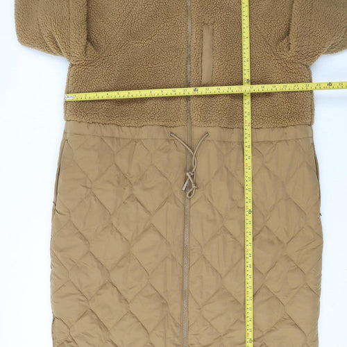 Marks and Spencer Women Brown Long Quilted Fleece Coat Size 14