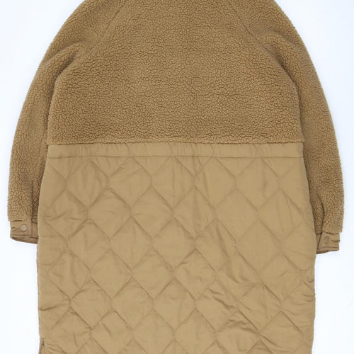 Marks and Spencer Women Brown Long Quilted Fleece Coat Size 14