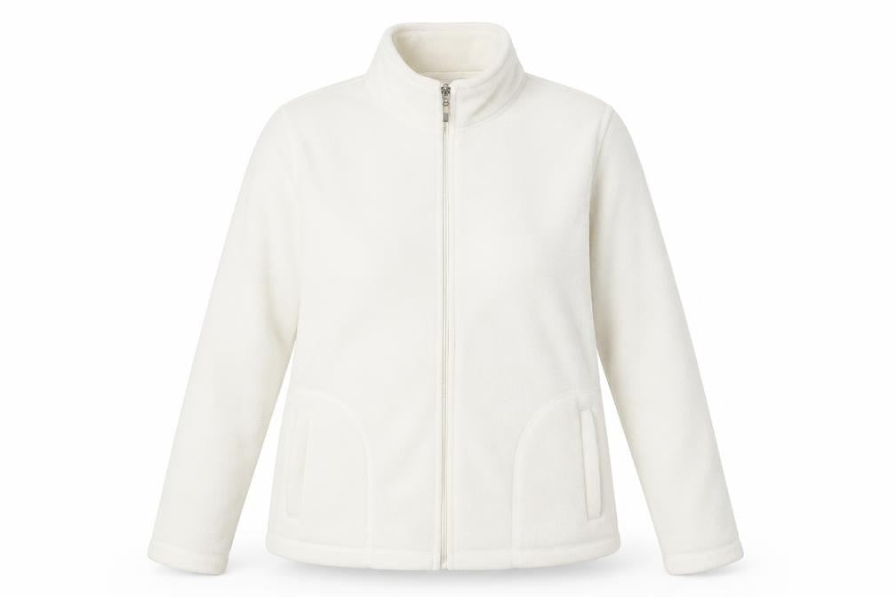 Front view of Anthology Women’s White Fleece Full Zip Jacket, size UK 18/14