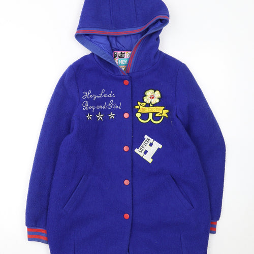 Heylads Girls Blue Wool Blend Hooded Parka Coat Size 146 Embroidered