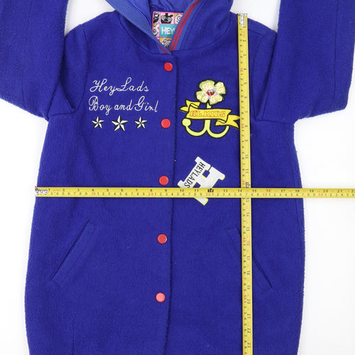 Heylads Girls Blue Wool Blend Hooded Parka Coat Size 146 Embroidered
