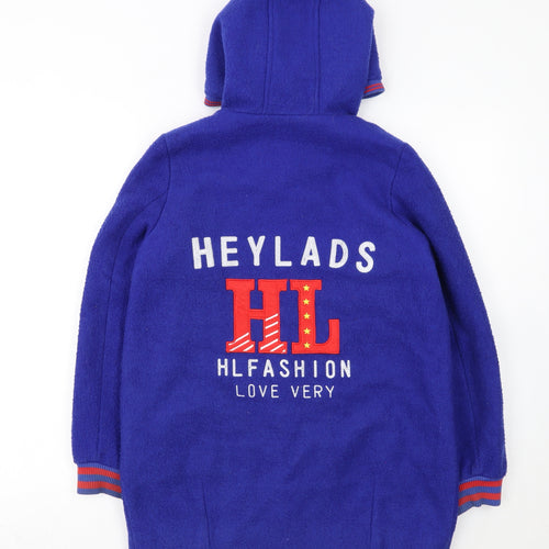 Heylads Girls Blue Wool Blend Hooded Parka Coat Size 146 Embroidered