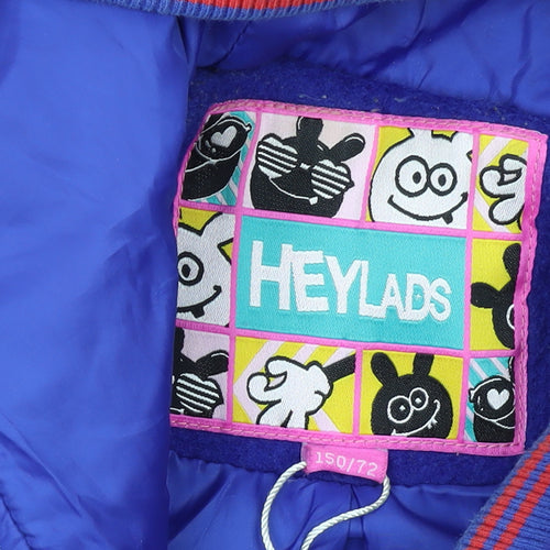 Heylads Girls Blue Wool Blend Hooded Parka Coat Size 146 Embroidered