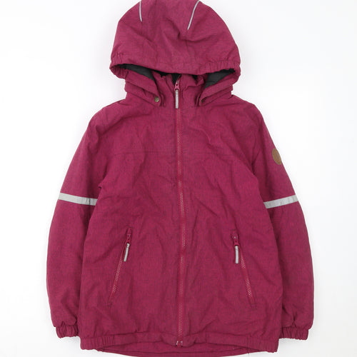 Polarn O. Pyret Girls Pink Hooded Parka Coat 9-10 Years Waterproof Reflective