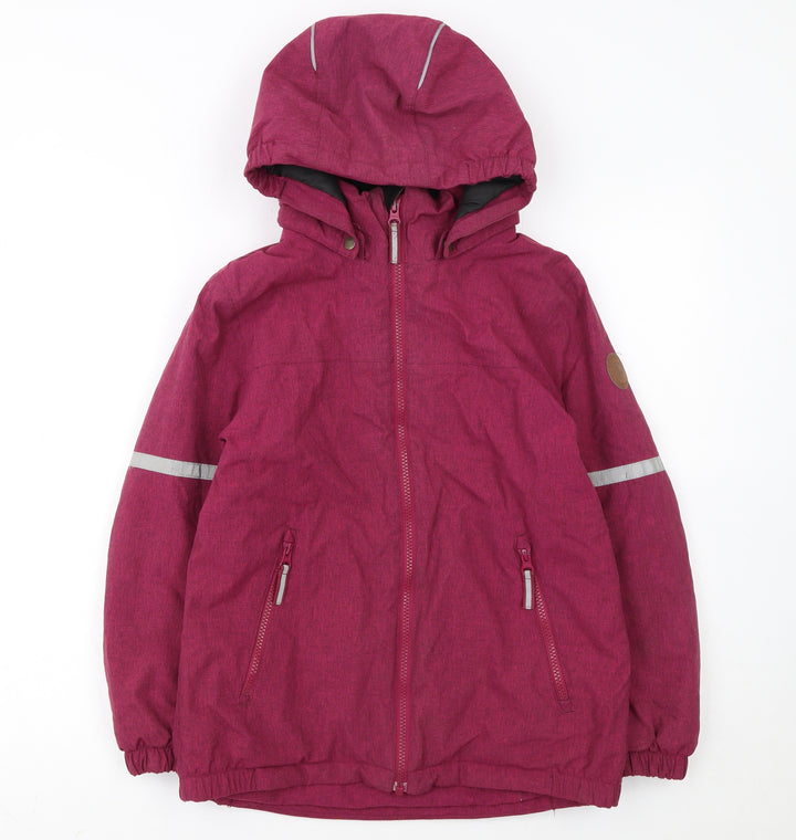 Polarn O. Pyret Girls Pink Hooded Parka Coat 9-10 Years Waterproof Reflective