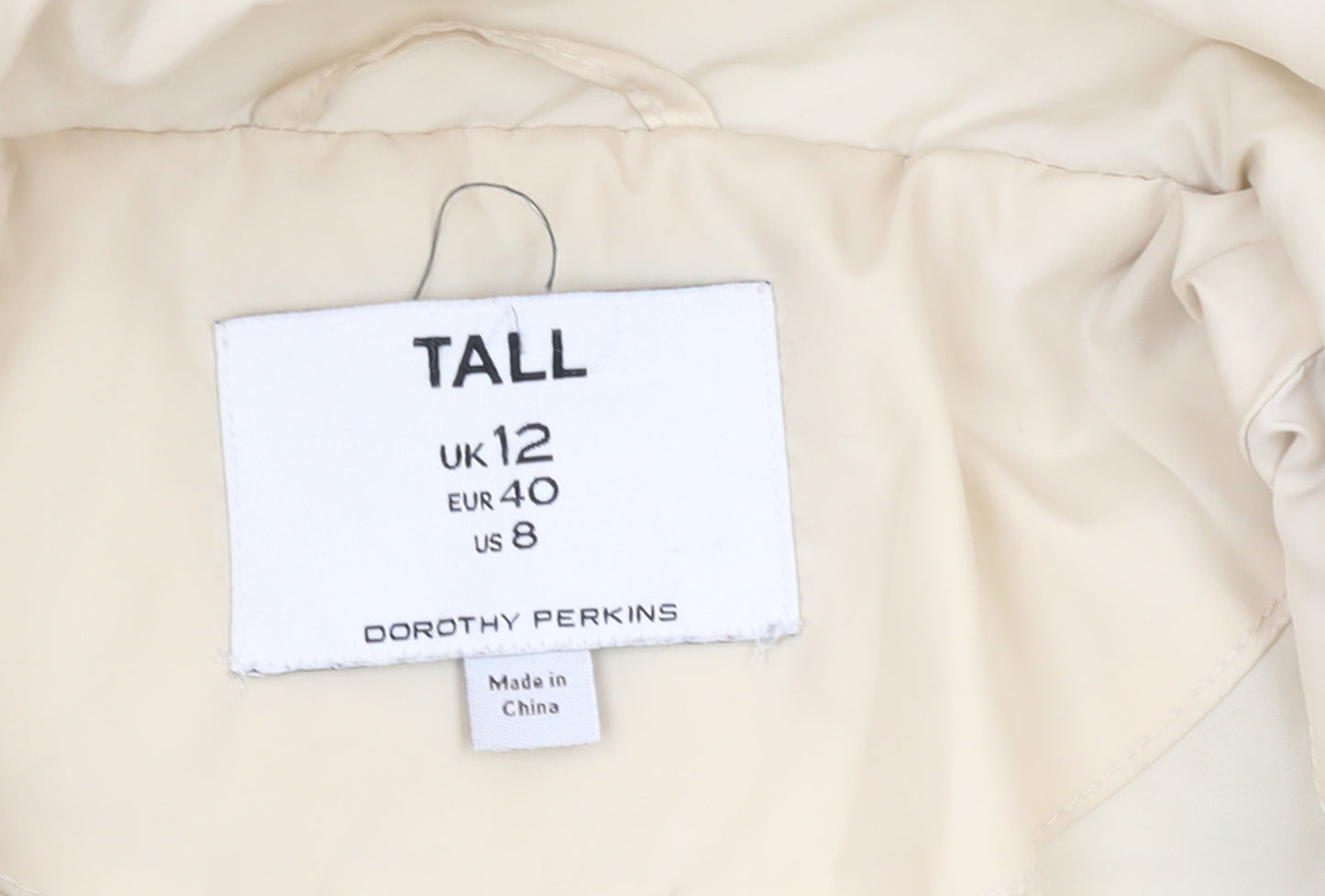 Dorothy Perkins Women’s Ivory Tall Puffer Jacket Size 12