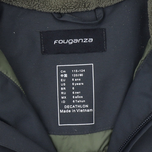 Fouganza Boys Black Water Resistant Lined Riding Parka Jacket 6 Years