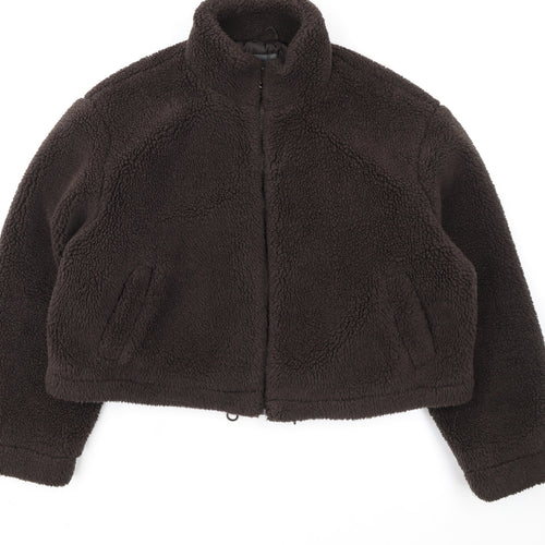 Primark Womens Brown Fleece Cropped Zip Jacket L