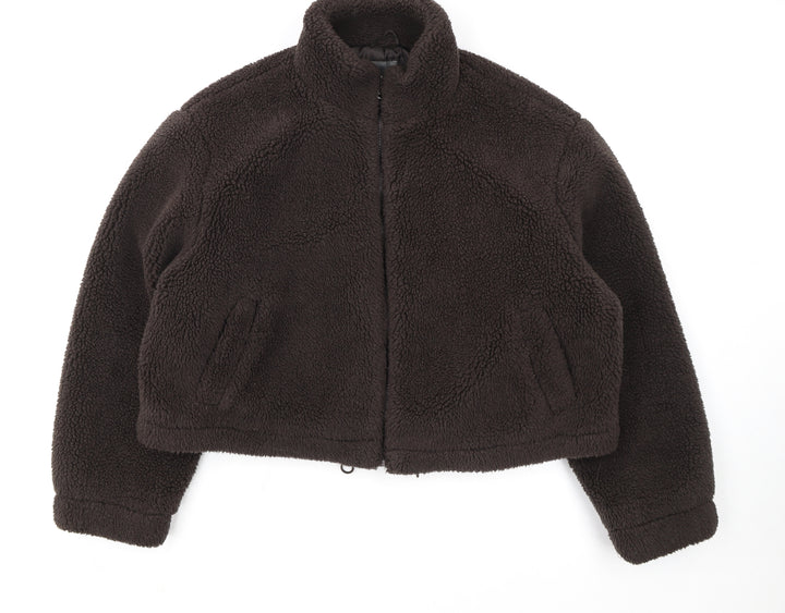 Primark Womens Brown Fleece Cropped Zip Jacket L