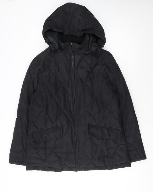 JFW Women Black Quilted Hooded Puffer Jacket Size 16