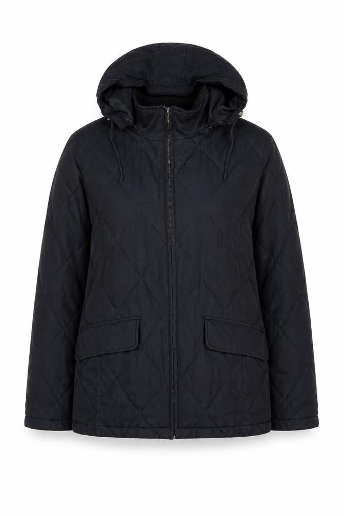 Front view of JFW Women Black Quilted Hooded Puffer Jacket, size 16