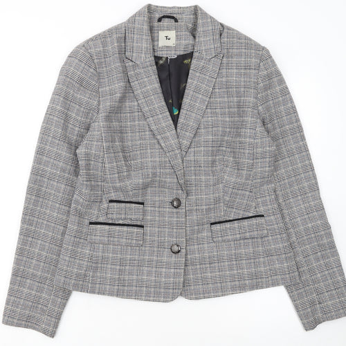 Tu Women Grey Check Single-Breasted Suit Jacket Size 14