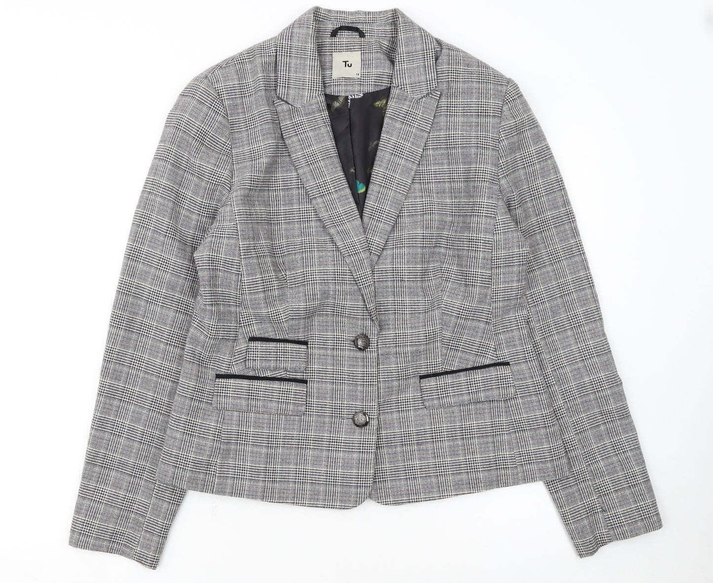 Tu Women Grey Check Single-Breasted Suit Jacket Size 14