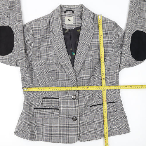 Tu Women Grey Check Single-Breasted Suit Jacket Size 14