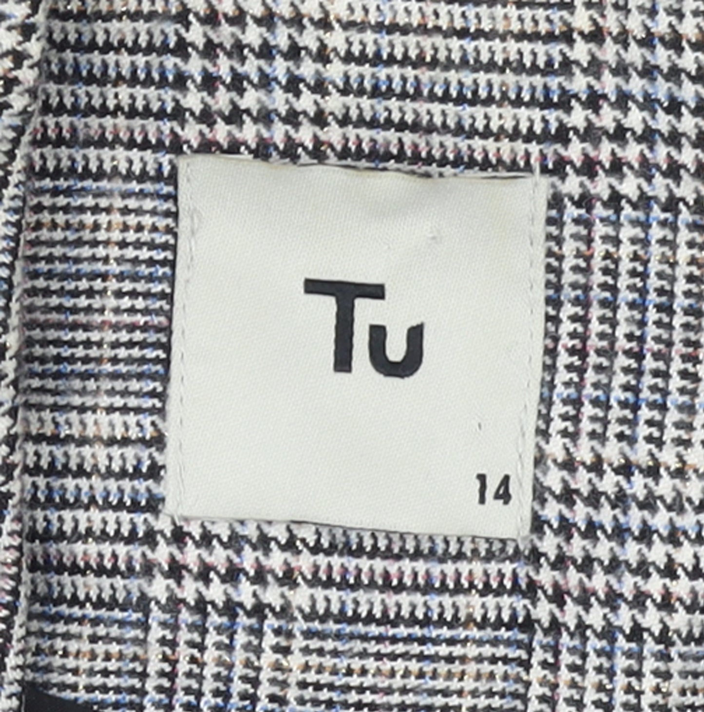 Tu Women Grey Check Single-Breasted Suit Jacket Size 14