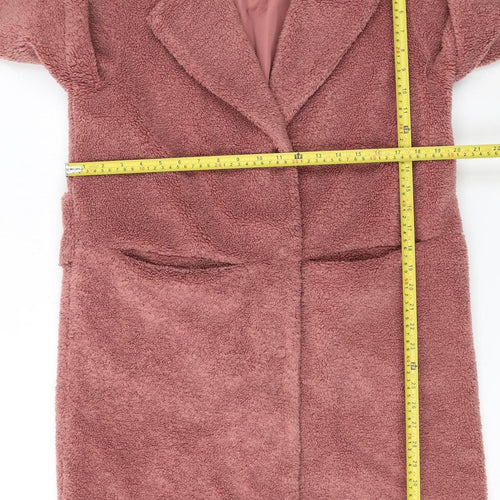 Next Women’s Pink Teddy Overcoat Size 12 Lined Mid-Length Polyester