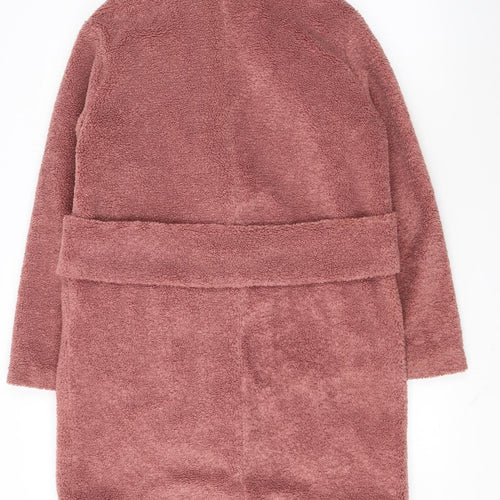 Next Women’s Pink Teddy Overcoat Size 12 Lined Mid-Length Polyester