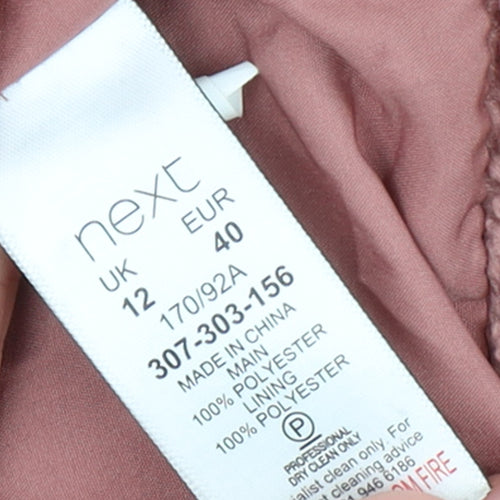 Next Women’s Pink Teddy Overcoat Size 12 Lined Mid-Length Polyester