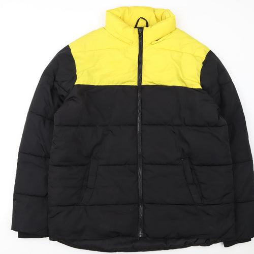 Primark Mens Black Yellow Puffer Jacket XL Winter Polyester