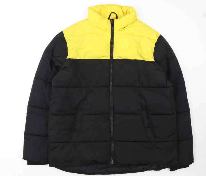 Primark Mens Black Yellow Puffer Jacket XL Winter Polyester