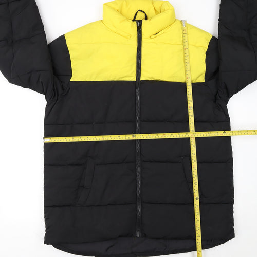 Primark Mens Black Yellow Puffer Jacket XL Winter Polyester